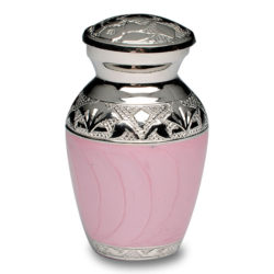 Baby Pink Enamel and Silver Brass Cremation Urn – Keepsake – B-1528-K-P-NB