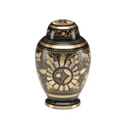 Black & Gold Brass Urn – Hand-Etched Design – Small – B-1647