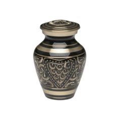 Black & Golden Brass Hand-Etched Cremation Urn with Heart Design – Keepsake – B-2253-K-NB