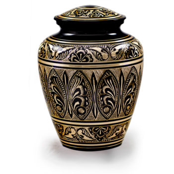 Black & Golden Brass Hand-Etched Cremation Urn – Adult – B-1570-A