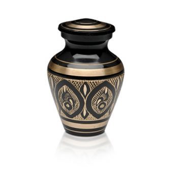 Black & Golden Brass Hand-Etched Cremation Urn – Keepsake – B-1570-K-NB