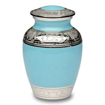 Blue Enamel and Silver Color Cremation Urn – Small – B-1528-S-BB