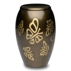 Brass Cremation Urn in Metallic Bronze with Golden Butterflies – Adult – B-2401-A