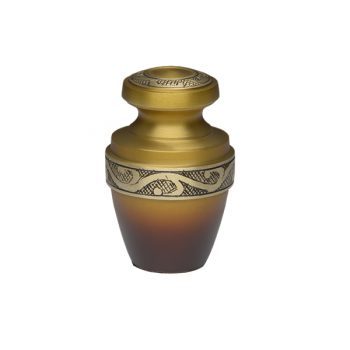 Brass Cremation Urn in Orange & Gold Tones with Brass Band – Keepsake – B-2205-K-NB