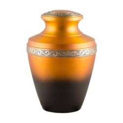 Brass Cremation Urn in Orange and Gold Tones with Brass Band – Adult – B-2205-At