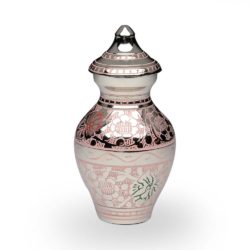 Brass Cremation Urn in Pink and Silver Colors with Butterflies – Keepsake – B-1689-K-P-NB