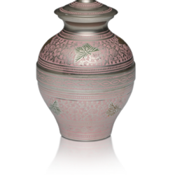 Brass Cremation Urn in Pink and Silver Colors with Butterflies – Medium – B-1689-M-P