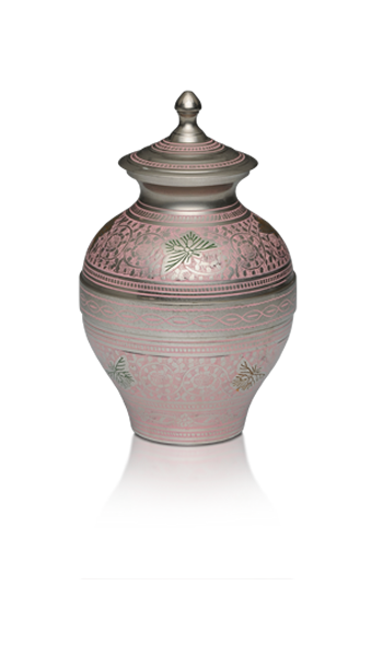 Brass Cremation Urn in Pink and Silver Colors with Butterflies – Medium – B-1689-M-P