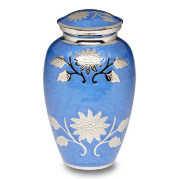 Brass Cremation Urn with Flowers - Blue - Adult – B-1500-A-B