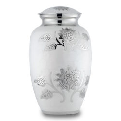 Brass Cremation Urn with Flowers - White - Adult – B-1500-A-W