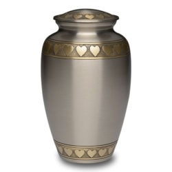 Brass Urn in Brushed Pewter Finish with Golden Brass Hearts – Adult – B-2263-A