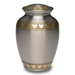 Brass Urn in Brushed Pewter Finish with Golden Brass Hearts – Large – B-2263-L