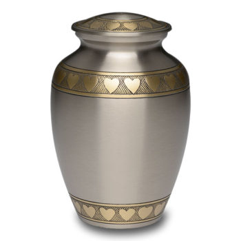 Brass Urn in Brushed Pewter Finish with Golden Brass Hearts – Large – B-2263-L