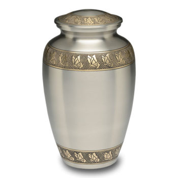 Brass Urn in Brushed Pewter with Hand-Engraved Butterflies Design – Adult – B-3236-A