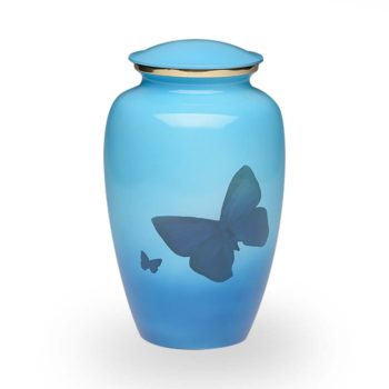 Classic Brass Cremation Urn in Blue with Butterflies – Adult – B-2065-A