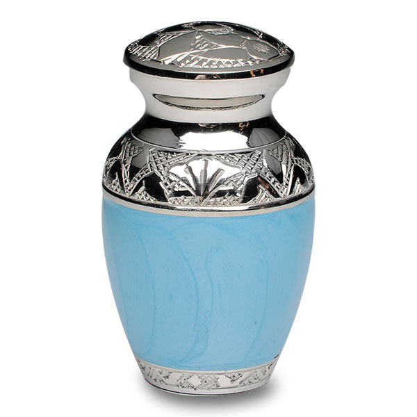 Elegant Baby Blue Enamel and Nickel Cremation Urn – Keepsake – B-1528-K-BB-NB