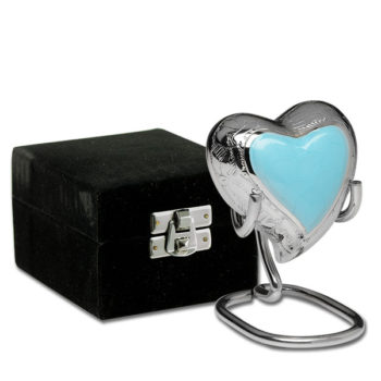 Elegant Baby Blue Enamel and Silver Color Cremation Urn – Heart Keepsake – B-1528-H-BB
