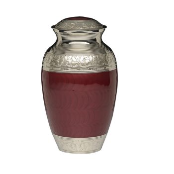 Elegant Crimson Enamel and Nickel Cremation Urn – Adult – B-1528-A-CRIMSON