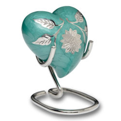 Elegant Green Enamel and Silver Color Cremation Urn – Heart Keepsake – B-1500-H-G