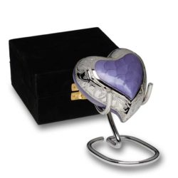 Elegant Purple Enamel and Silver Color Cremation Urn – Heart Keepsake – B-1528-H-PUR