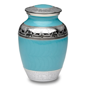 Elegant Turquoise Enamel and Nickel Cremation Urn – Medium – B-1528-M-TURQ