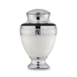 Elegant White Enamel and Nickel Cremation Urn -Adult – B-1734-A-W