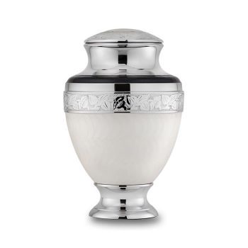 Elegant White Enamel and Nickel Cremation Urn -Adult – B-1734-A-W