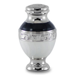 Elegant White Enamel and Nickel Cremation Urn -Keepsake – B-1734-K-W-NB