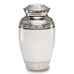 Elegant White Enamel and Nickel Cremation Urn – Adult – B-1528-A-WHITE