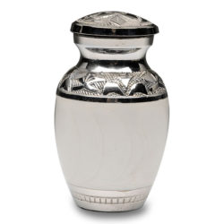 Elegant White Enamel and Nickel Cremation Urn – Keepsake – B-1528-K-W-NB