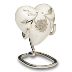 Elegant White Enamel and Silver Color Cremation Urn – Heart Keepsake – B-1500-H-W