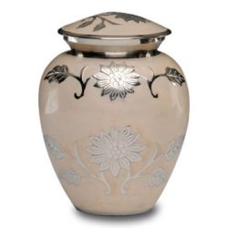 Florentine White Cremation Urn with Flowers – Medium – B-1500-M-W