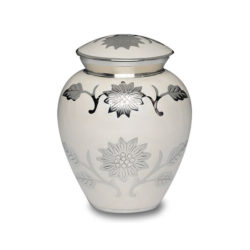Florentine White Cremation Urn with Flowers – Medium – B-1500-M-W