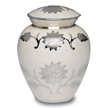 Florentine White Cremation Urn with Flowers – Small – B-1500-S-W