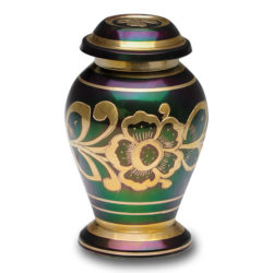 Iridescent Green Cremation Urn with Shamrock Design – Keepsake – B-1601-K-NB