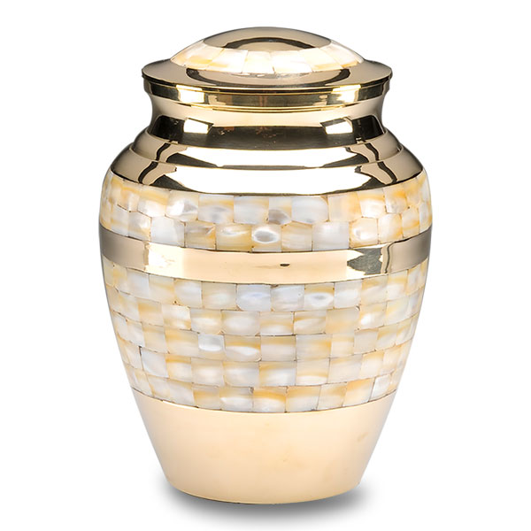 Mother of Pearl Cremation Urn in Golden Brass – Adult – B-1518-A-B