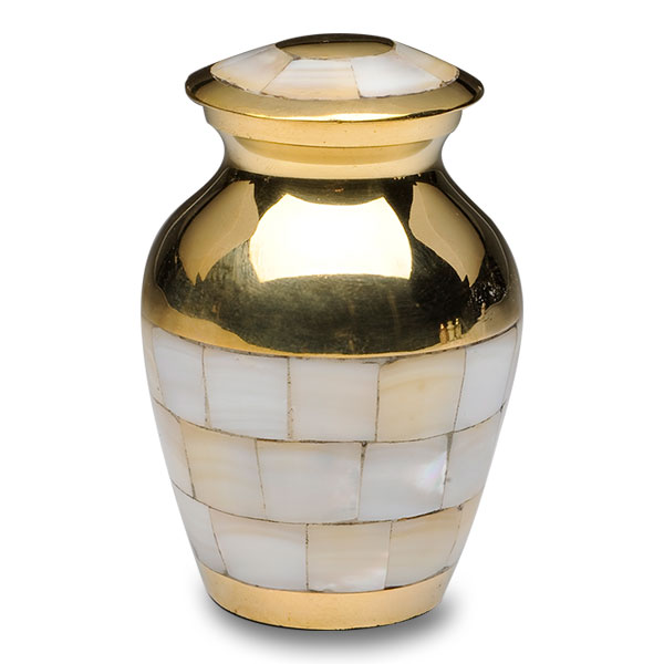 Mother of Pearl Cremation Urn with Golden Brass – Keepsake – B-1517-K-B