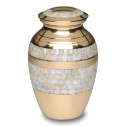 Mother of Pearl Cremation Urn with Golden Brass – Medium – B-1517-M-B