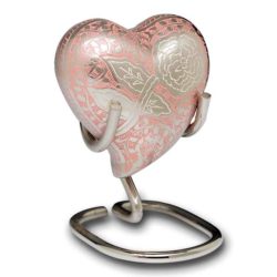 Pink Rose Heart Cremation Urn with Velvet Box and Stand – B-1598-H