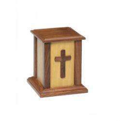 Small Rustic Wooden Urn with Cross – NM-CC-2 - Small – 50 cu in