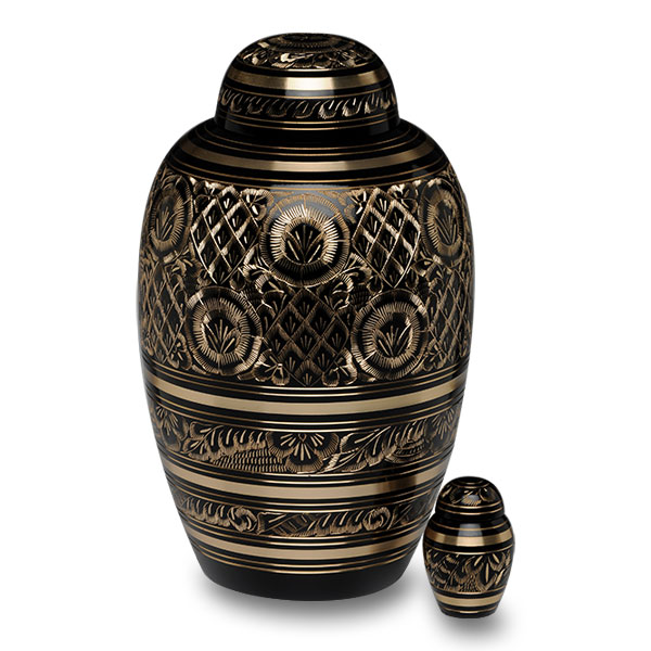 Solid Brass Urn with Hand-Cut Black & Gold Design – Adult – B-1509-A