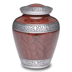 Affordable Alloy Cremation Urn Espresso Brown with hand feathered design – Adult – A-3250-A