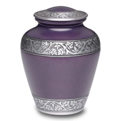 Affordable Alloy Cremation Urn Purple with hand engraved band design – Adult – A-3246-A
