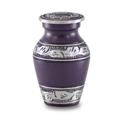 Affordable Alloy Cremation Urn in Beautiful Purple – Keepsake – A-1489-K-PUR-NB