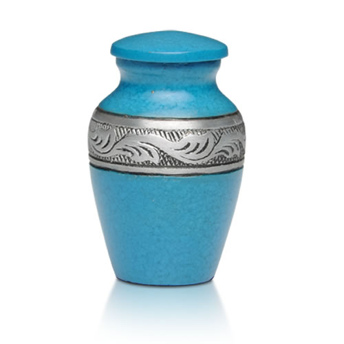 Affordable Alloy Cremation Urn in Beautiful Turquoise – Keepsake – A-1489-K-TUR-NB