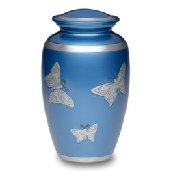 Affordable Alloy Cremation Urn in Blue with Butterflies – Adult – A-2406-A
