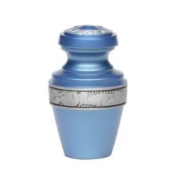 Affordable Alloy Cremation Urn in Blue with Pewter Band – Keepsake – A-2116-K-NB-BLUE