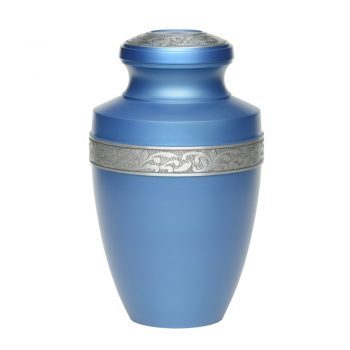 Affordable Alloy Cremation Urn in Ocean Blue with Pewter Band – Adult – A-2116-A-BLUE
