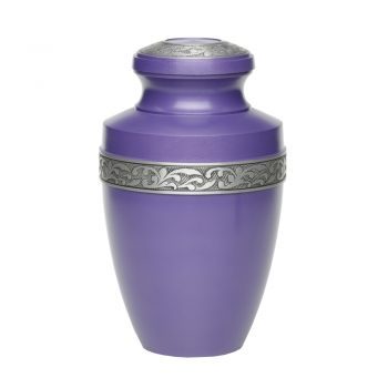 Affordable Alloy Cremation Urn in Ocean Purple with Pewter Band – Adult – A-2116-A-PURPLE
