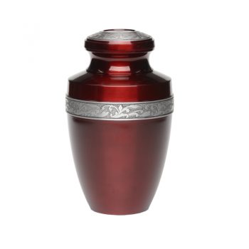 Affordable Alloy Cremation Urn in Ocean Red with Pewter Band – Adult – A-2116-A-RED
